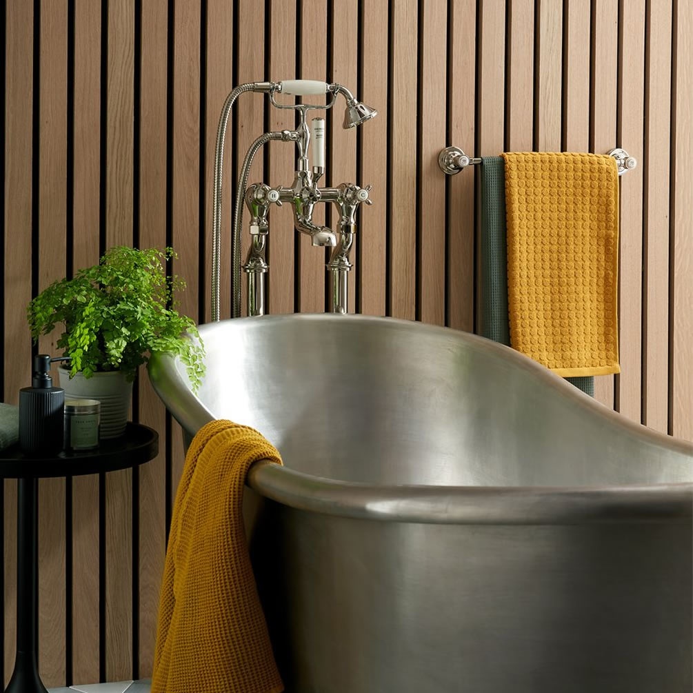 Booth & Co. Axbridge Cross Nickel Freestanding Bath Shower Mixer - Lifestyle Image